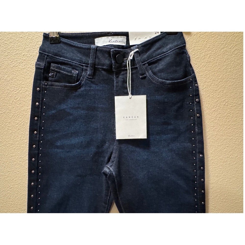 KanCan High Rise Ankle Skinny Jeans Indigo Studded Side Raw Hem Womens 1/24 NEW